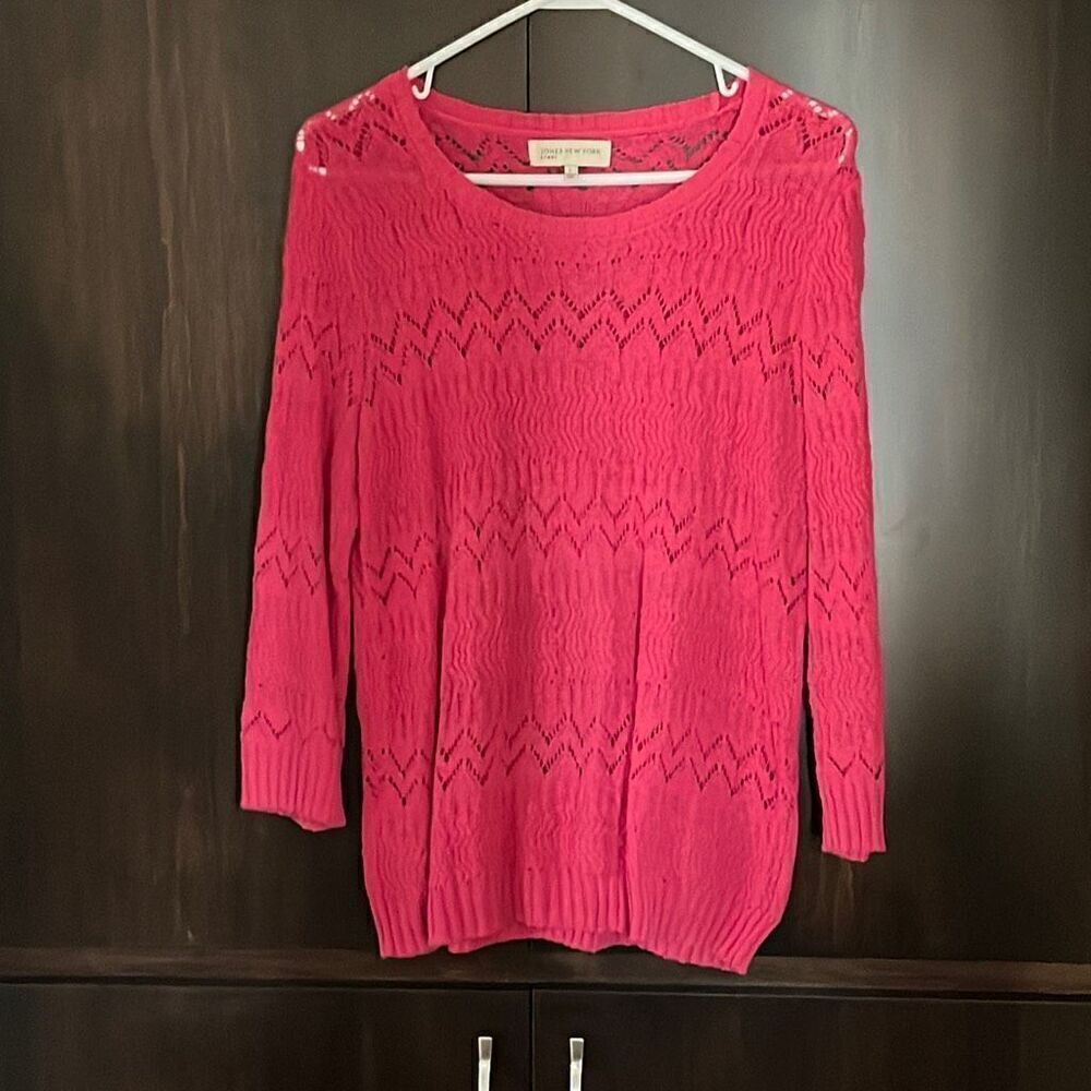 Jones New York Sport Pink‎ Crochet Sweater Large